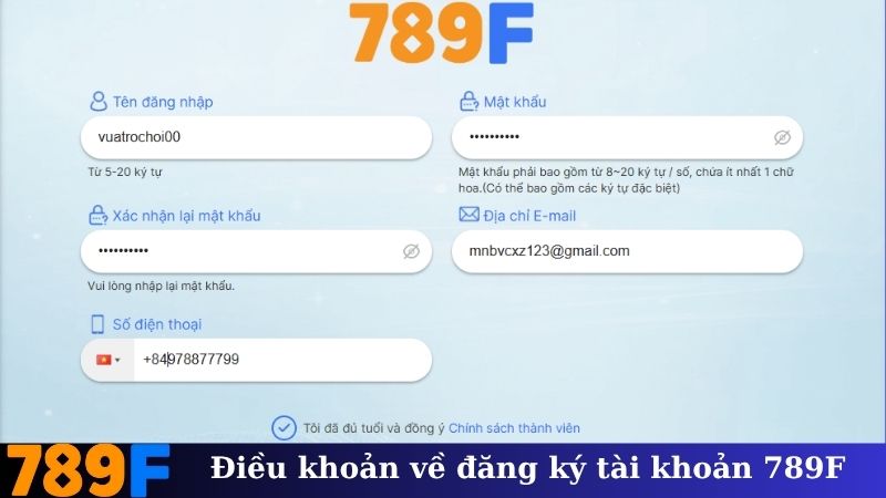 Điều khoản về đăng ký tài khoản 789F