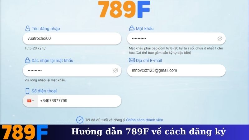 Hướng dẫn 789F về cách đăng ký