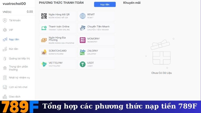 Tổng hợp các phương thức nạp tiền 789F